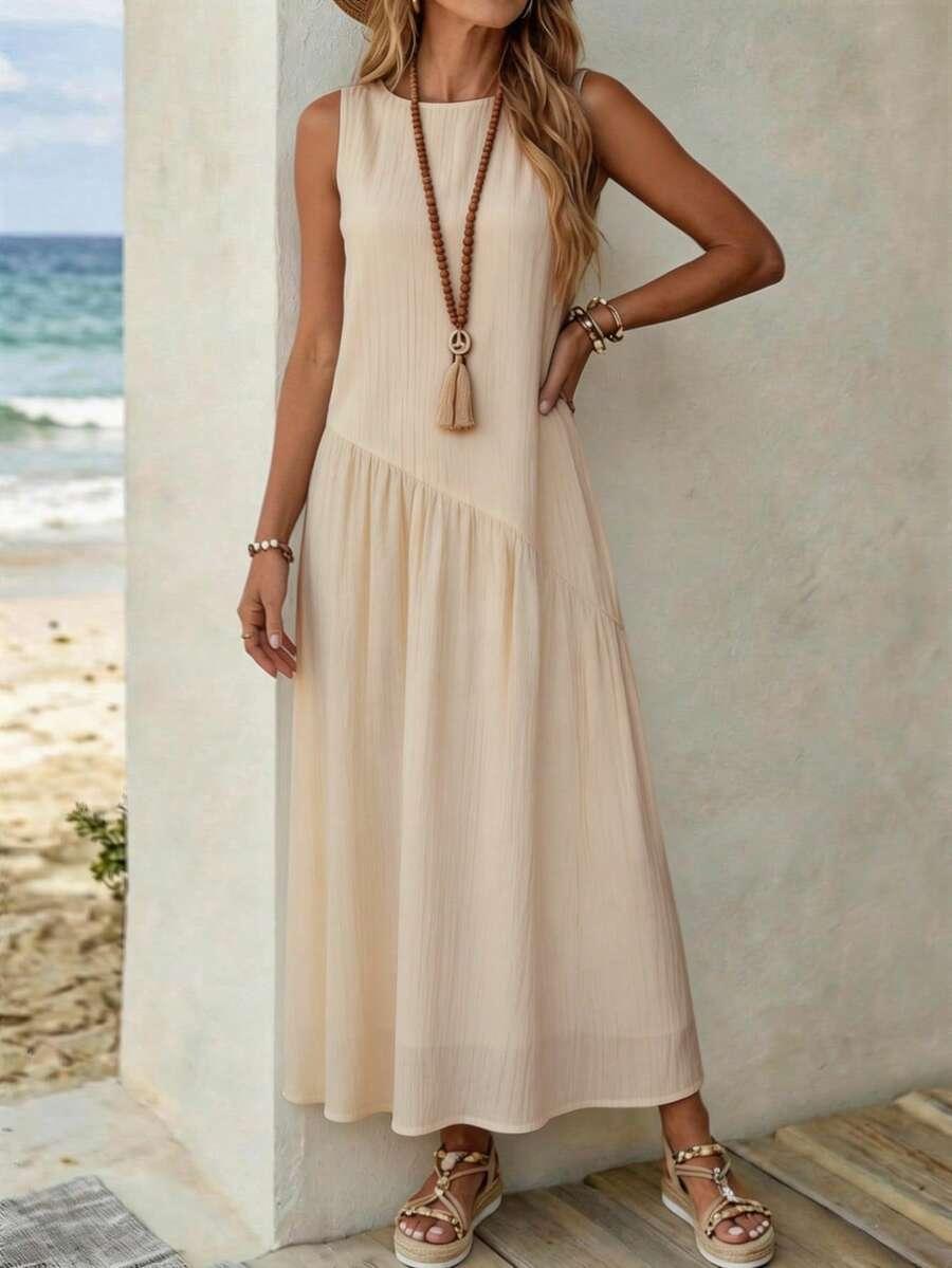 SHEIN BEŻOWA SUKIENKA MAXI S06__S