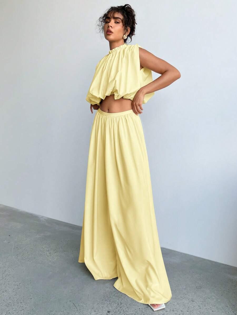 SHEIN ŻÓŁTA BLUZKA FALBANA S06__L