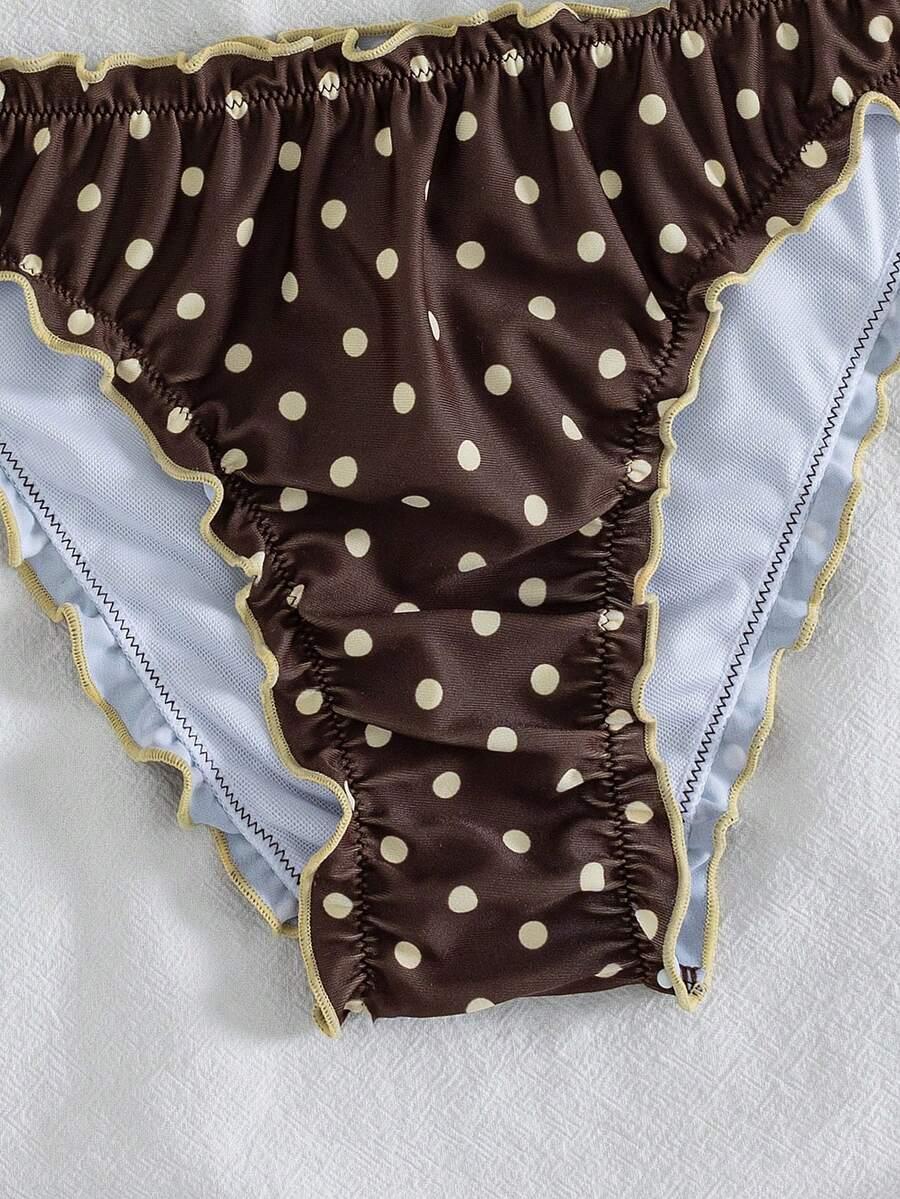 SHEIN BRĄZOWY DWUCZĘŚCIOWY STRÓJ KĄPIELOWY GROSZKI S09__S
