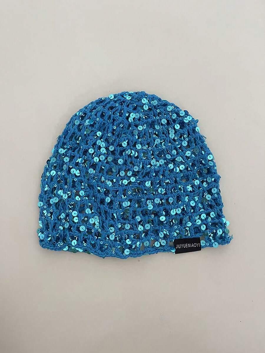 SHEIN NIEBIESKA CZAPKA CEKINY S07__56