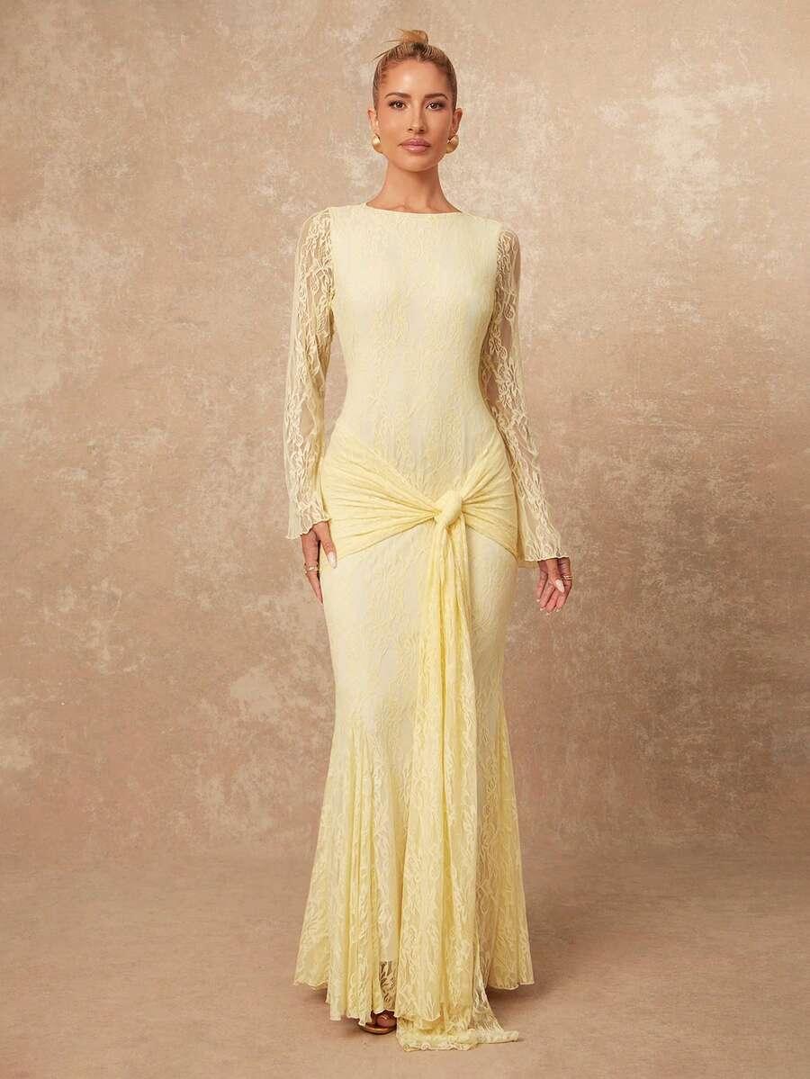 LUMALEX ŻÓŁTA MAXI SUKIENKA S09__XS