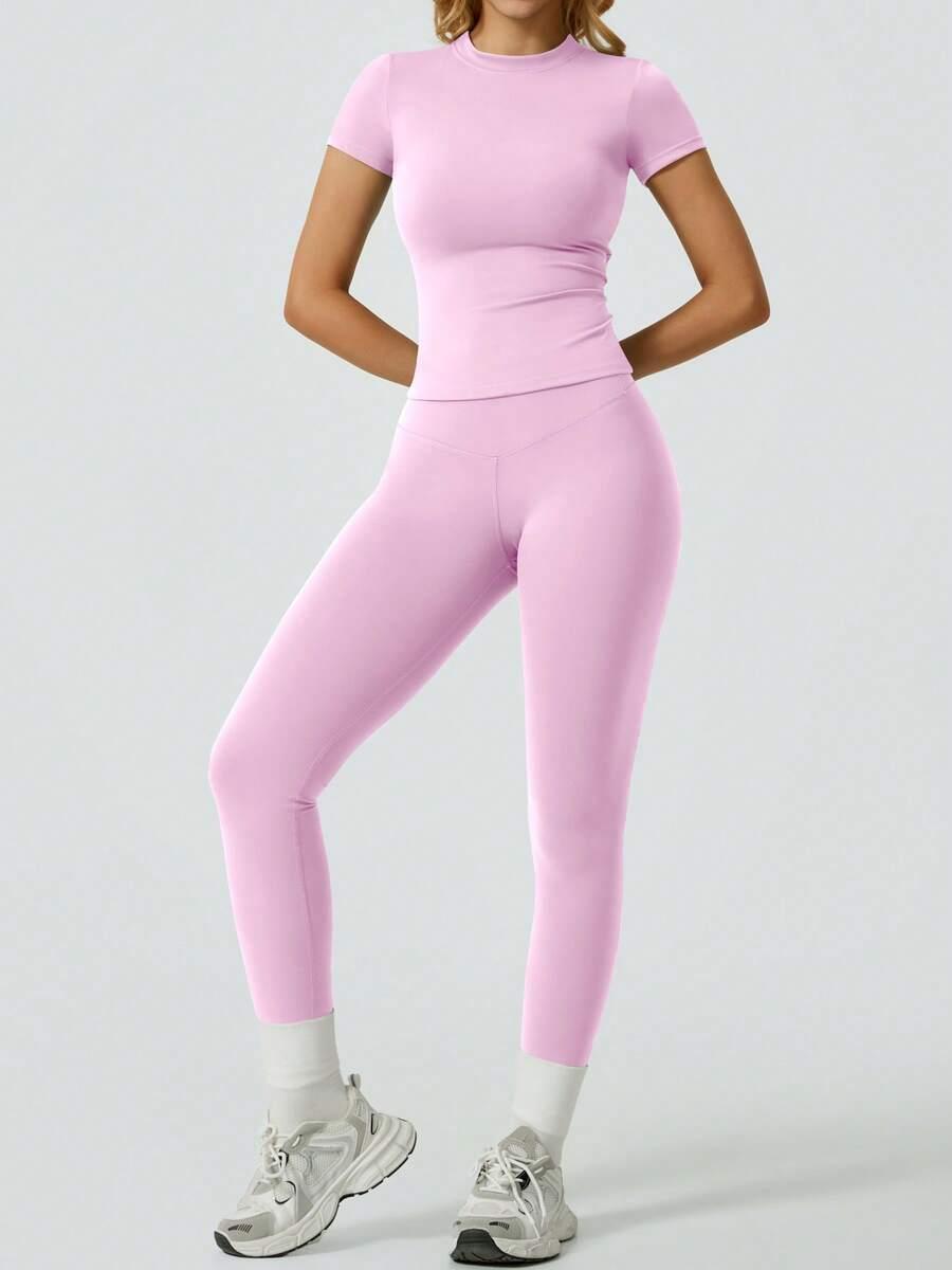 NCMRYU RÓŻOWY KOMPLET LEGGINSY TOP S06__M