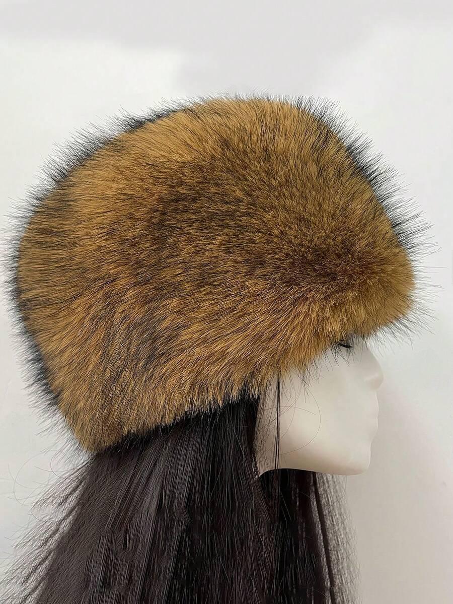 SHEIN BRĄZOWA CZAPKA SZTUCZNE FUTRO W01__56-60