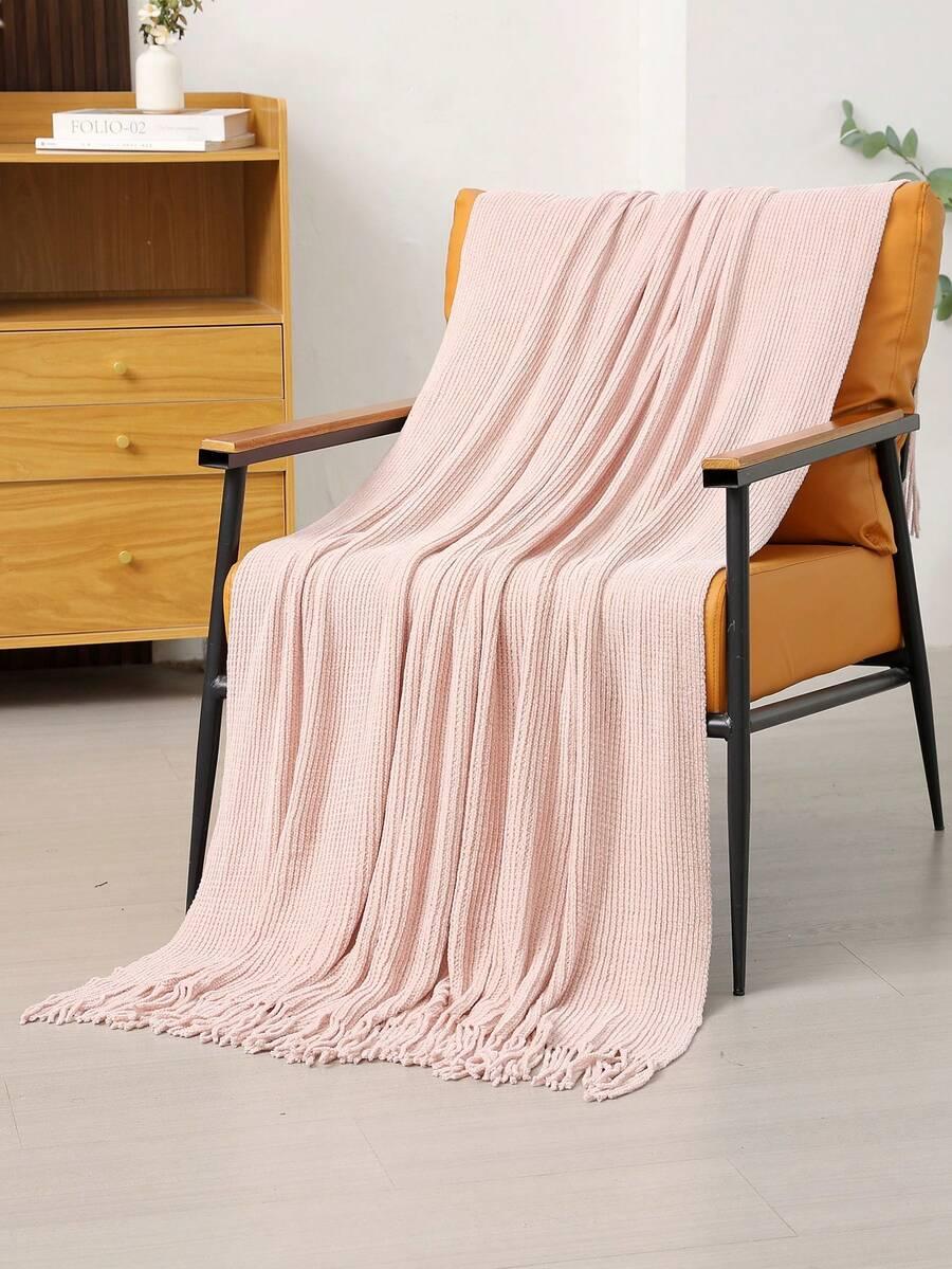 SHEIN RÓŻOWY MIĘKKI KOC FRĘDZLE S07__140X170