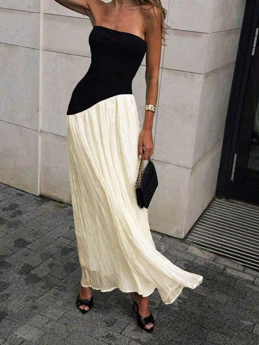 SHEIN MAXI SUKIENKA KONTRAST S06__XS