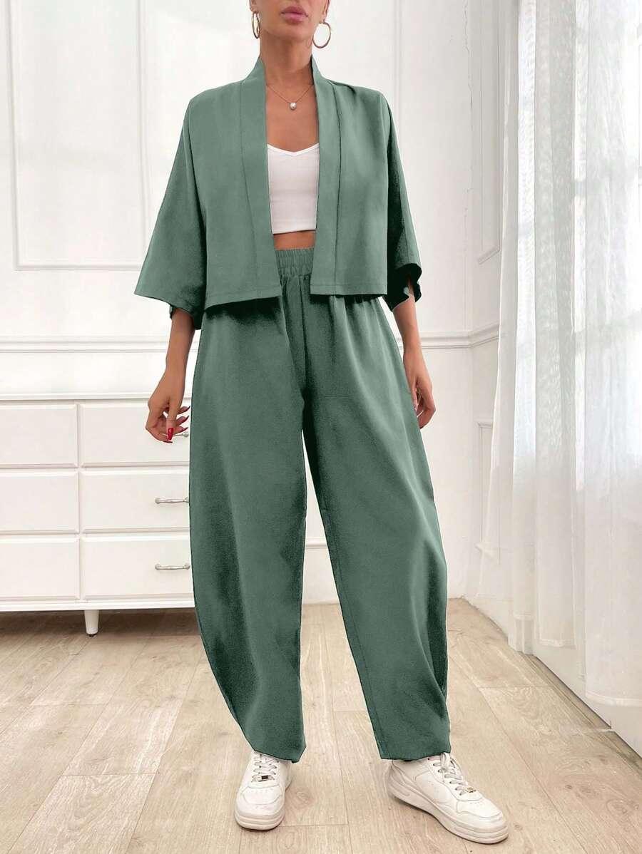 DELIZIA COLECTION ZIELONY KOMPLET SPODNIE NARZUTKA PK01__48