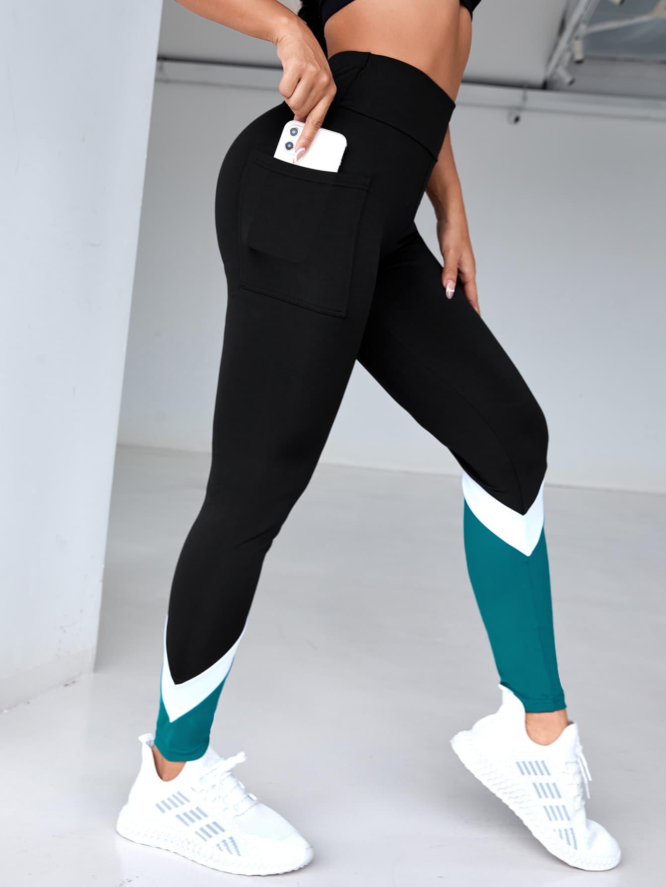 SHEIN CZARNE LEGGINSY SPORTOWE KONTRAST PK01__L
