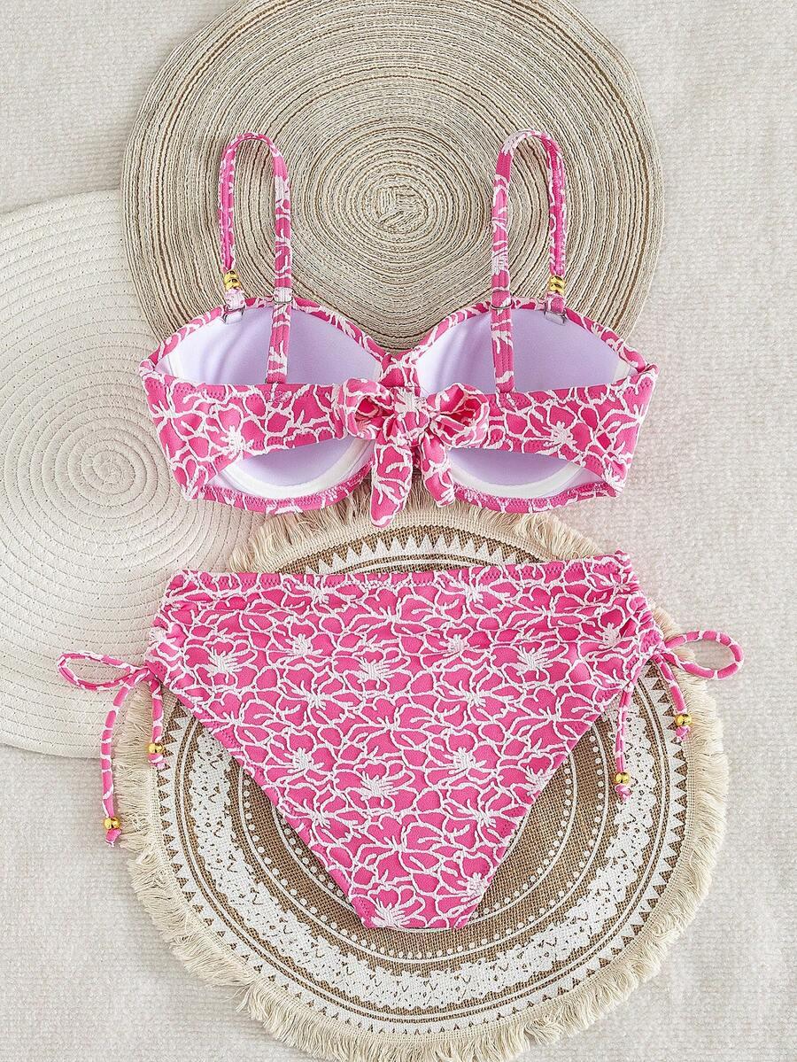 SWIM LUSHOIRE RÓŻOWY DÓŁ OD BIKINI KONTRAST WZÓR ZDOBIENIE S09__M