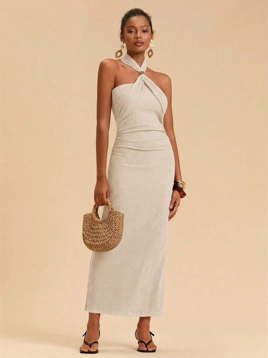 SHEIN BEŻOWA MAXI SUKIENKA S06__M