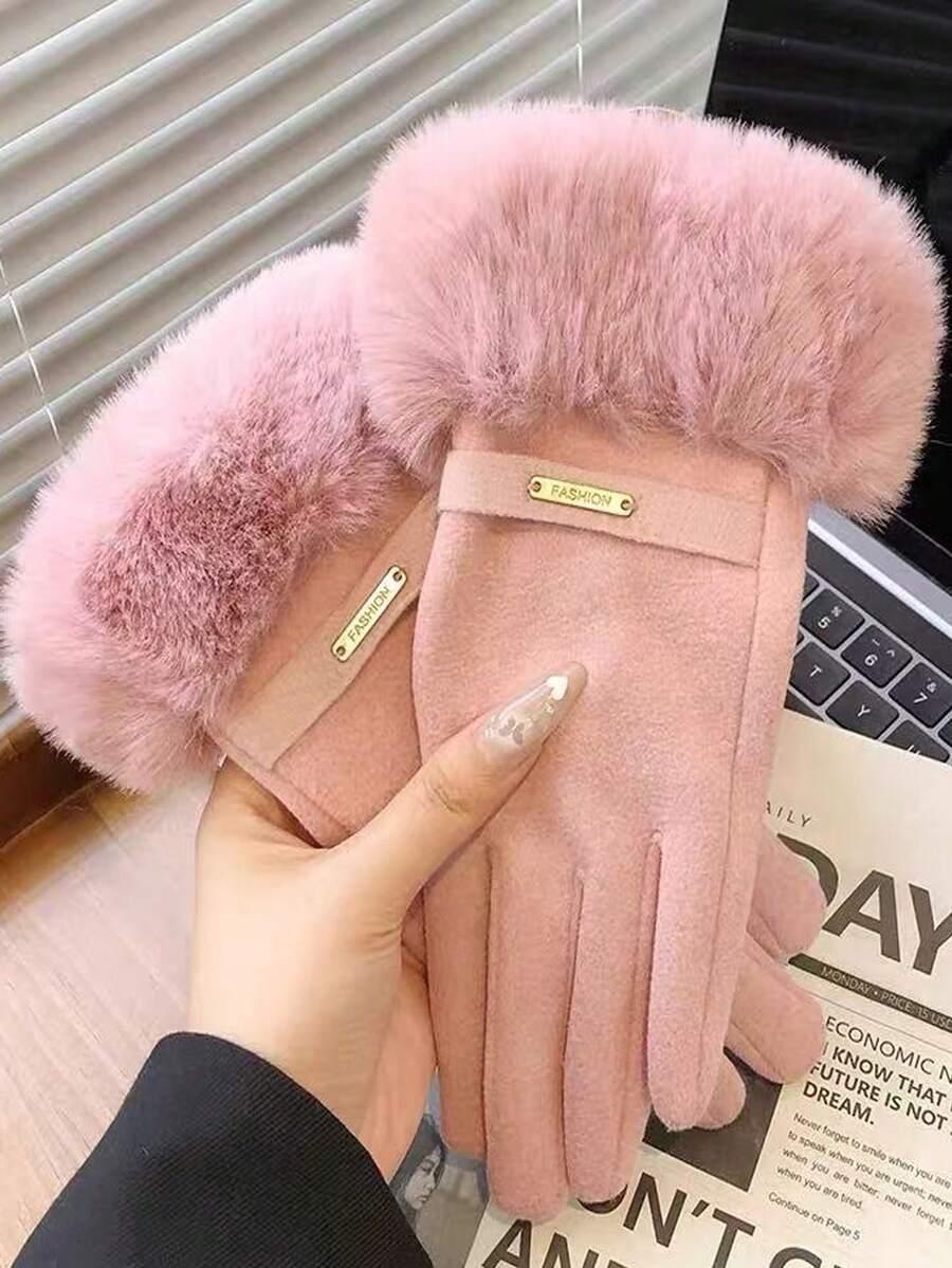 SHEIN RÓŻOWE OCIEPLANE RĘKAWICZKI W01