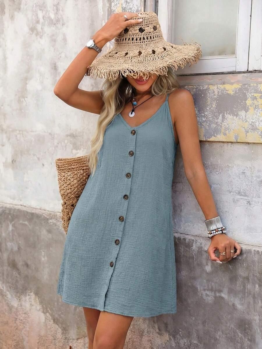 SHEIN SUKIENKA NA RAMIĄCZKA GUZIKI S06__M