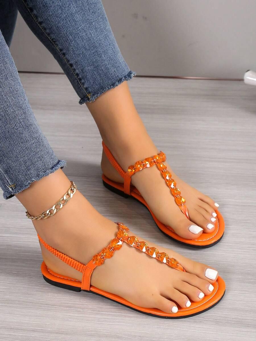 SHEIN POMARAŃCZOWE SANDAŁY ZDOBIENIE S06__41