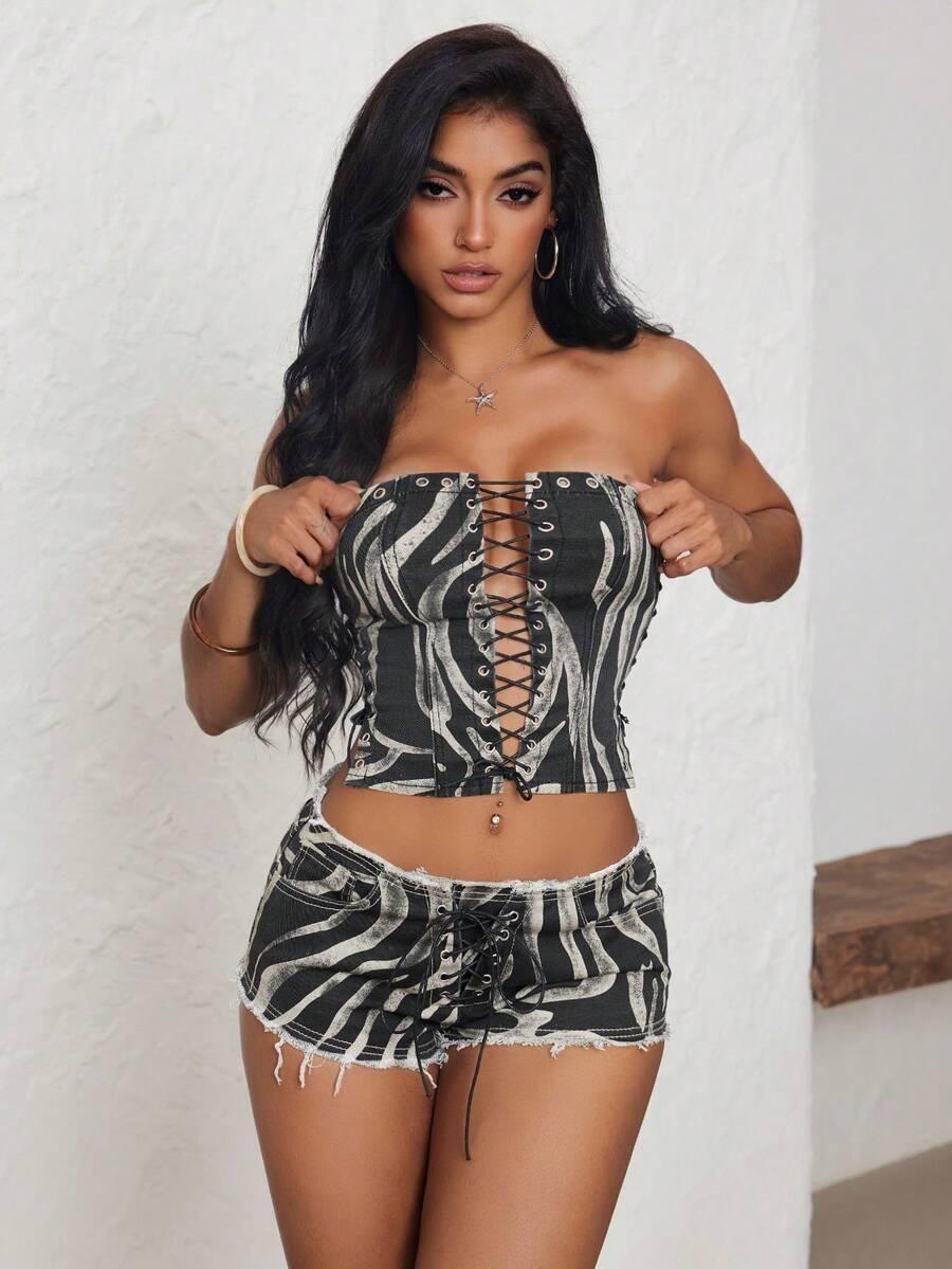 SHEIN WIĄZANY TOP JEANS S06__S