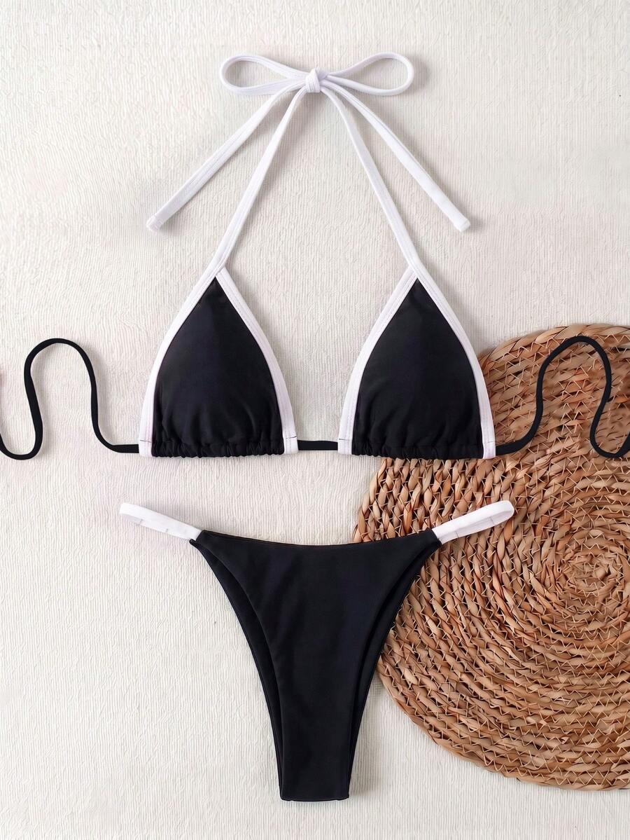 SHEIN DWUCZĘŚCIOWY STRÓJ KĄPIELOWY KONTRAST S09__M