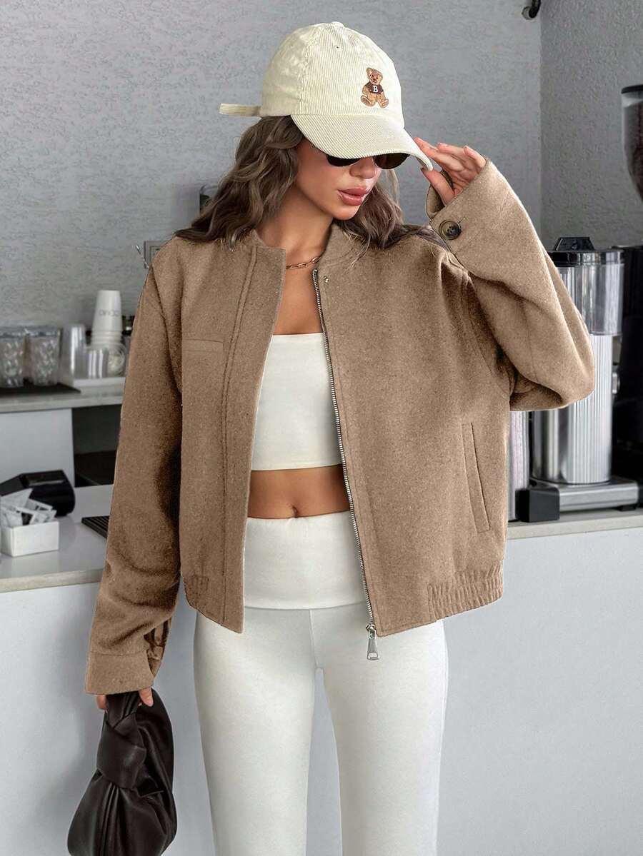SHEIN BEŻOWA KURTKA BOMBER W01__L
