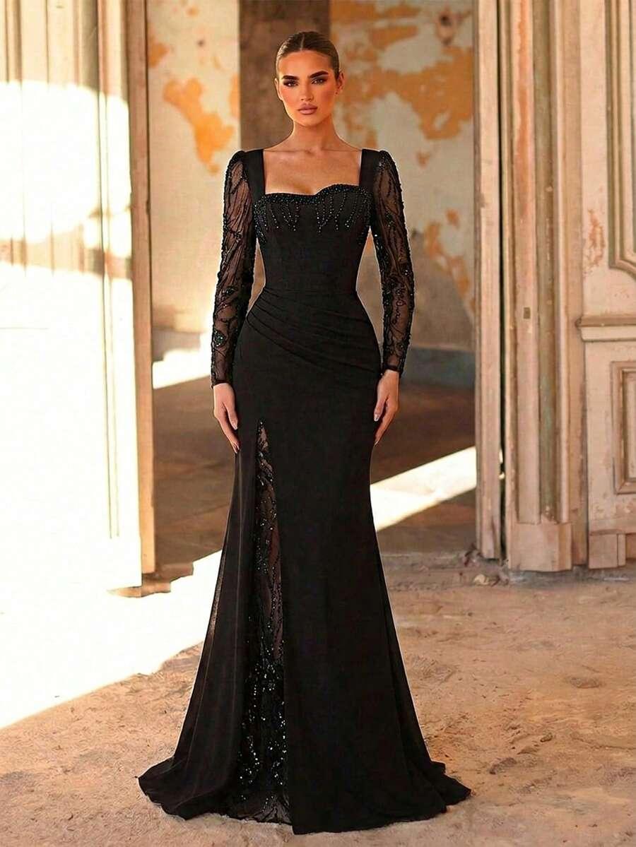 AUREIA CZARNA MAXI SUKIENKA S06__L