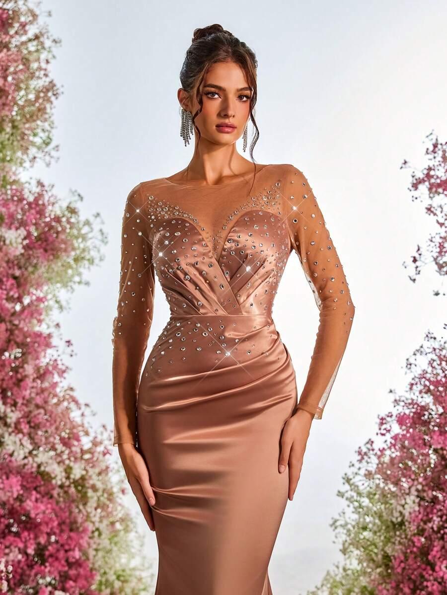 GLAMRAE BEŻOWA MAXI SUKIENKA ZDOBIENIE S09__S