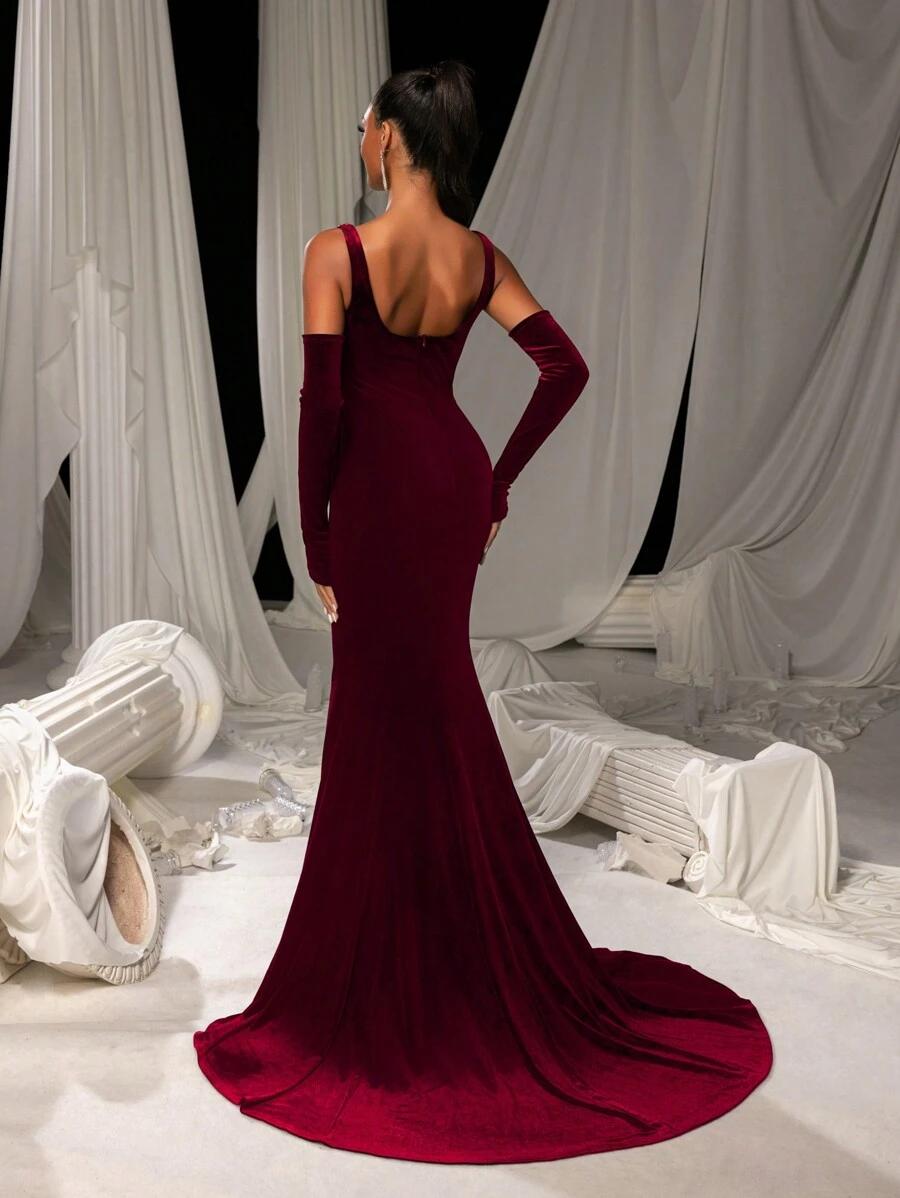SHEIN BORDOWA MAXI SUKIENKA ZDOBIENIE S06__L