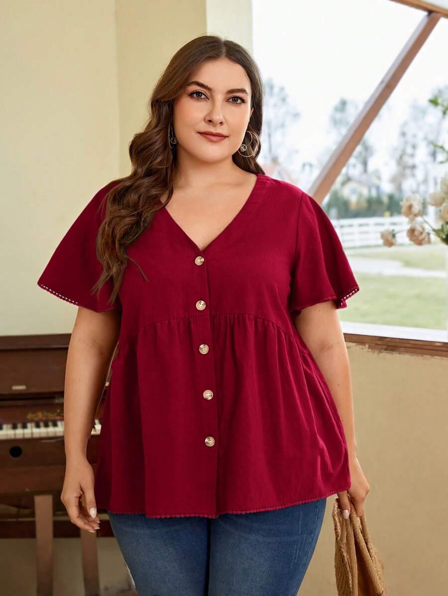 SHEIN BLUZKA V NECK GUZIKI S09__XXL