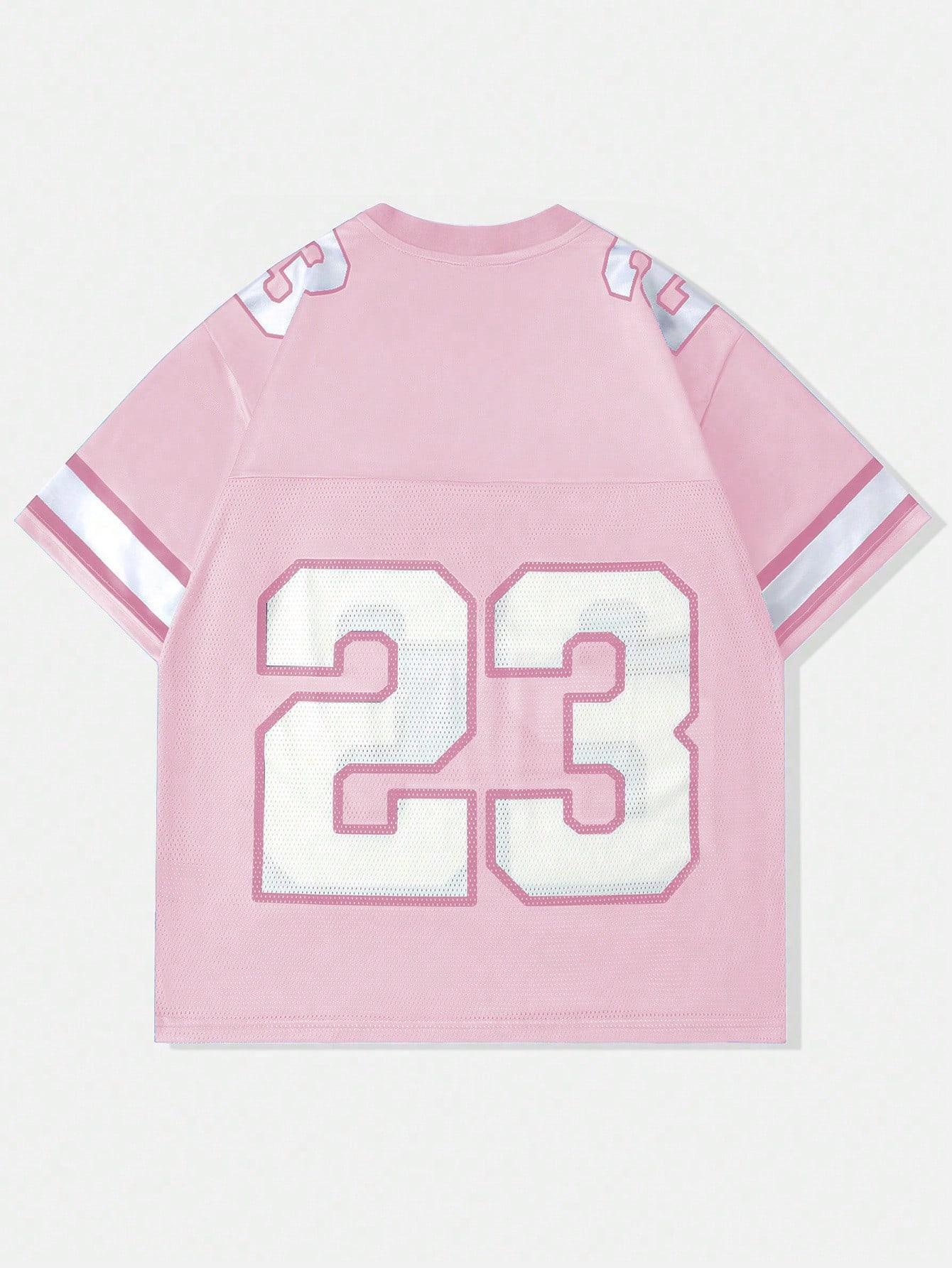 SHEIN RÓŻOWY T-SHIRT V NECK SIATECZKA S06__XS