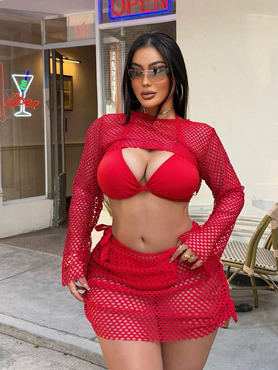 SHEIN 4-CZĘŚCIOWY KOMPLET BIKINI SIATECZKA S09__46