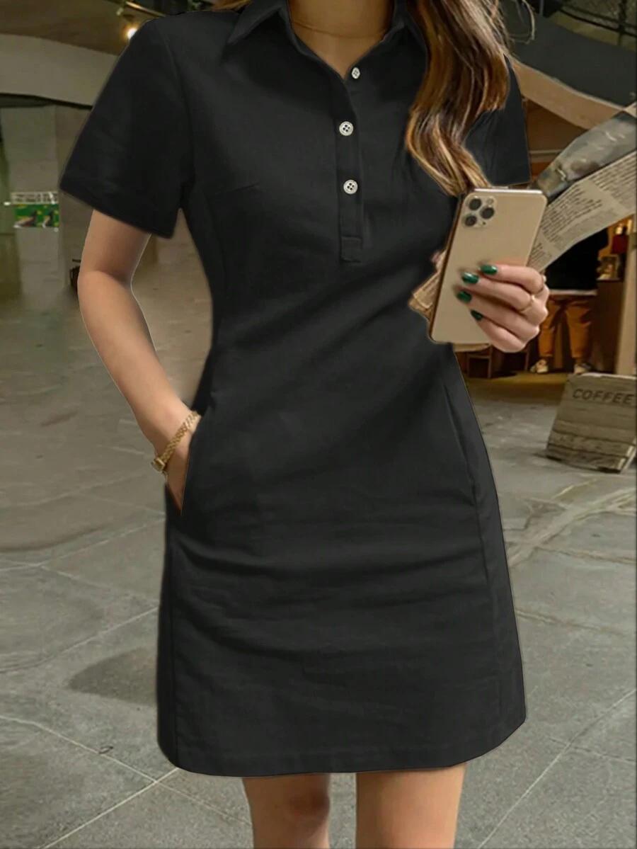 SHEIN CZARNA MINI SUKIENKA GUZIKI S06__M