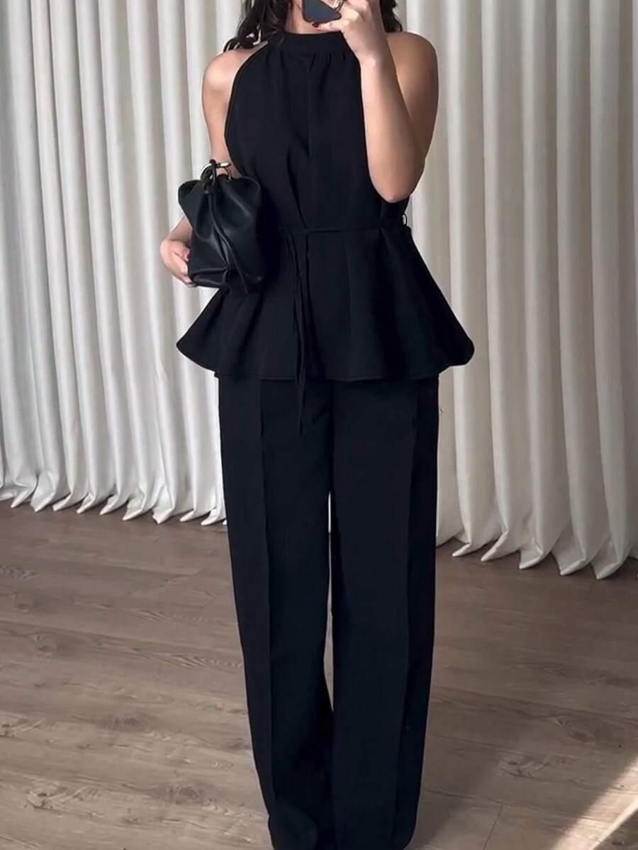 SHEIN CZARNA BLUZKA SPODNIE KOMPLET S06__M