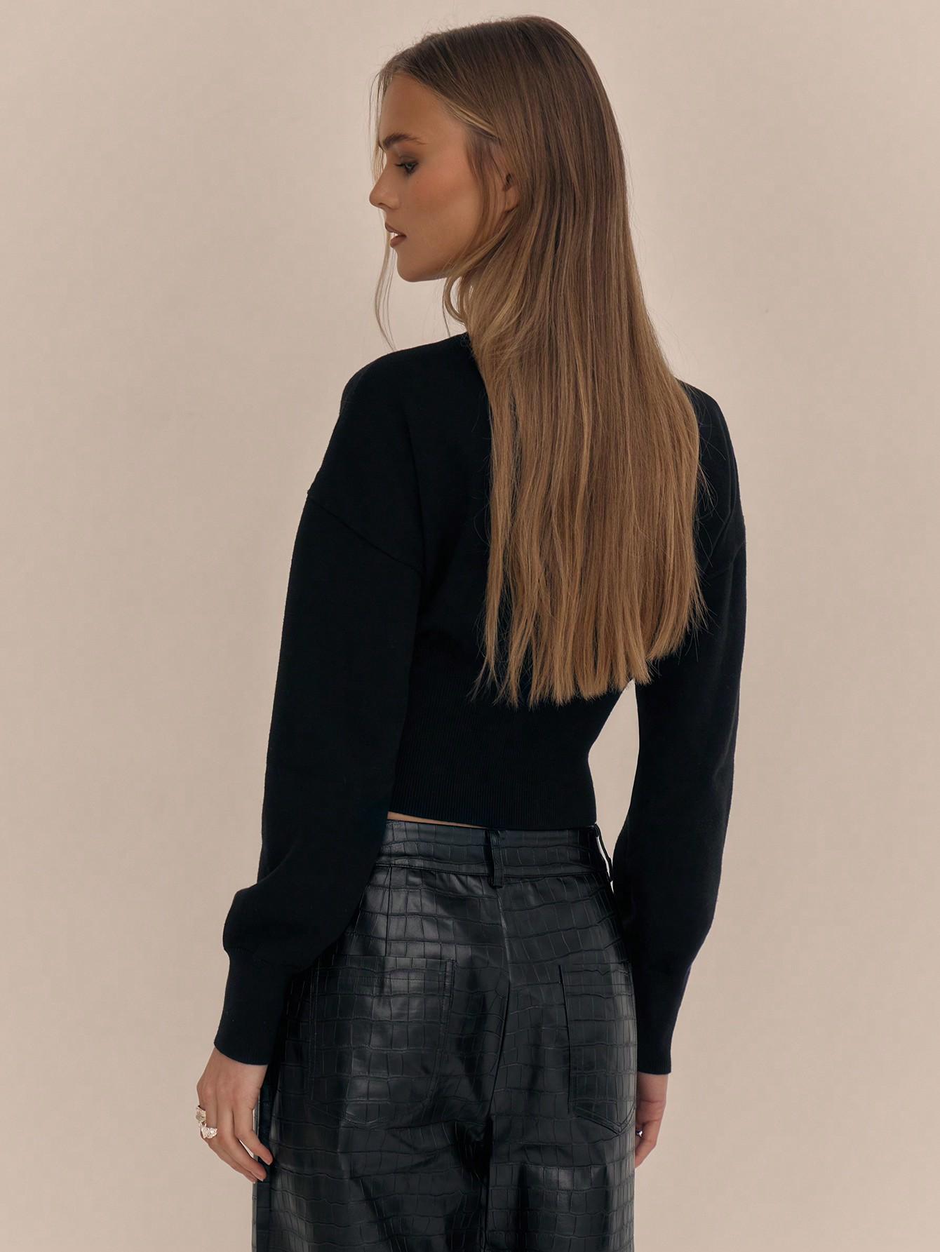 SHEIN CZARNY SWETER DŁUGI RĘKAW S06__XS