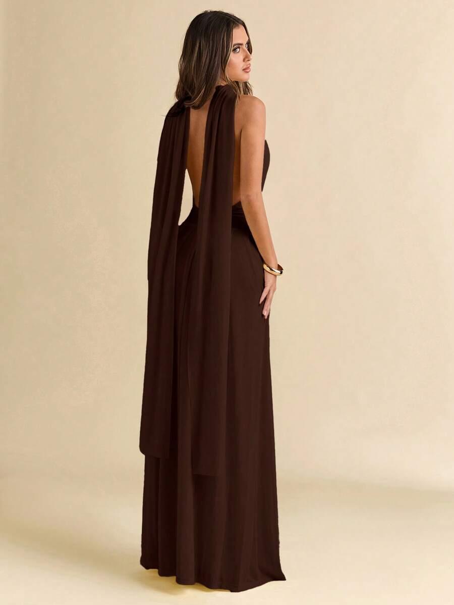 SHEIN BRĄZOWA MAXI SUKIENKA S06__S