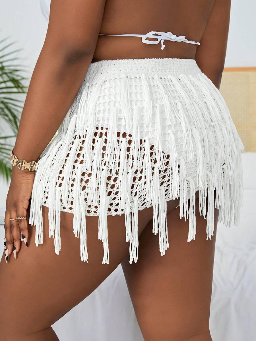 SHEIN BIAŁA SPÓDNICA FRĘDZLE S06__48