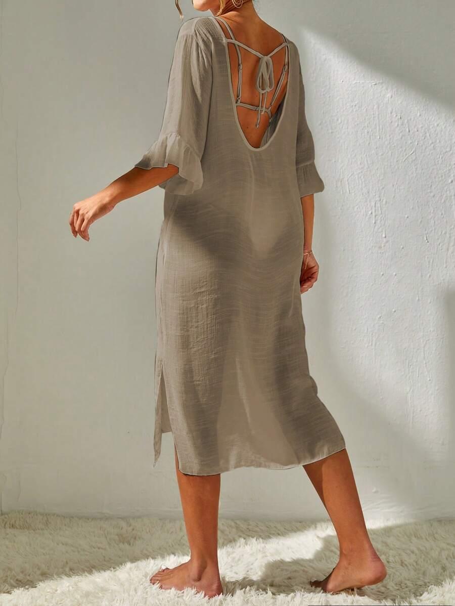 SHEIN BEŻOWA PLAŻOWA TUNIKA S06__L
