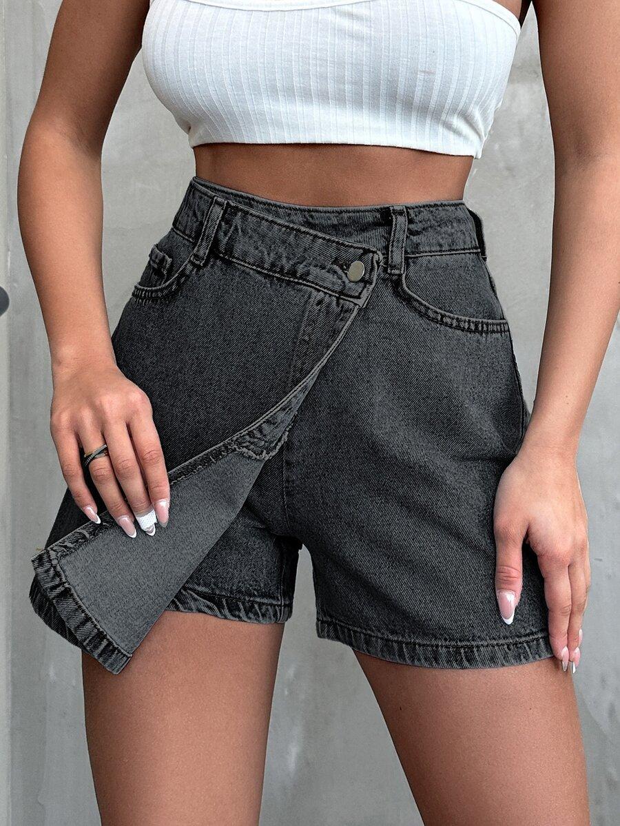 SHEIN KRÓTKIE SPÓDNICO-SPODENKI JEANS ASYMETRIA PK01__S