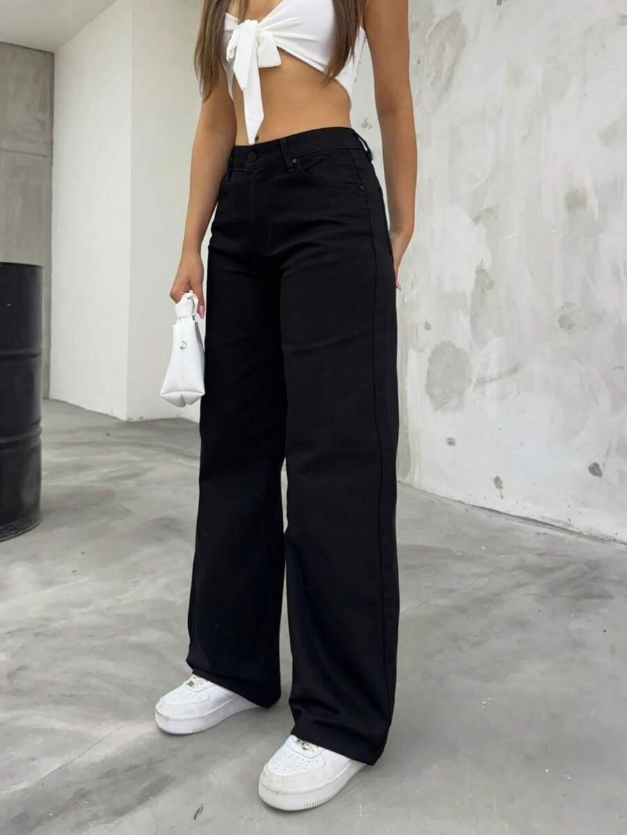 SHEIN CZARNE SPODNIE JEANS WYSOKI STAN S06__M
