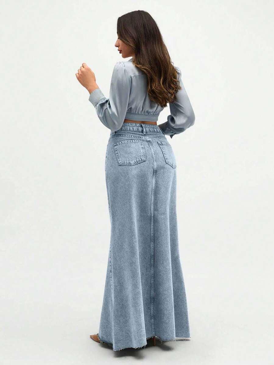 SHEIN NIEBIESKA JEANSOWA SPÓDNICA S06__S