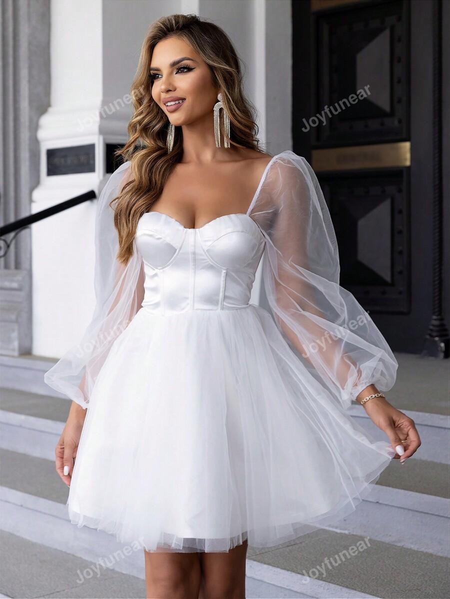 JOYFUNEAR BIAŁA ROZKLOSZOWANA SUKIENKA ORGANZA S06__XL