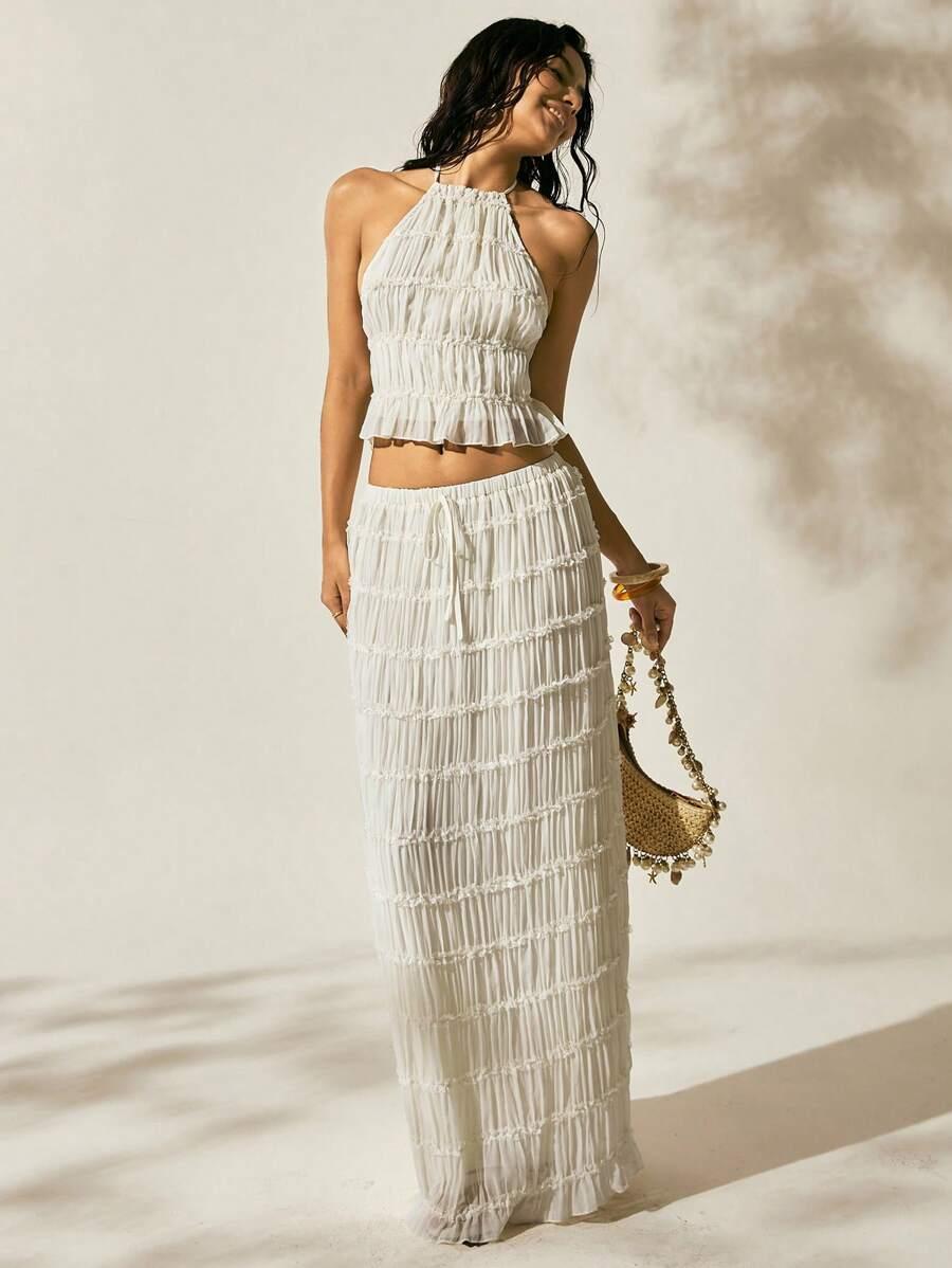 SHEIN KREMOWA SPÓDNICA MAXI S06__M