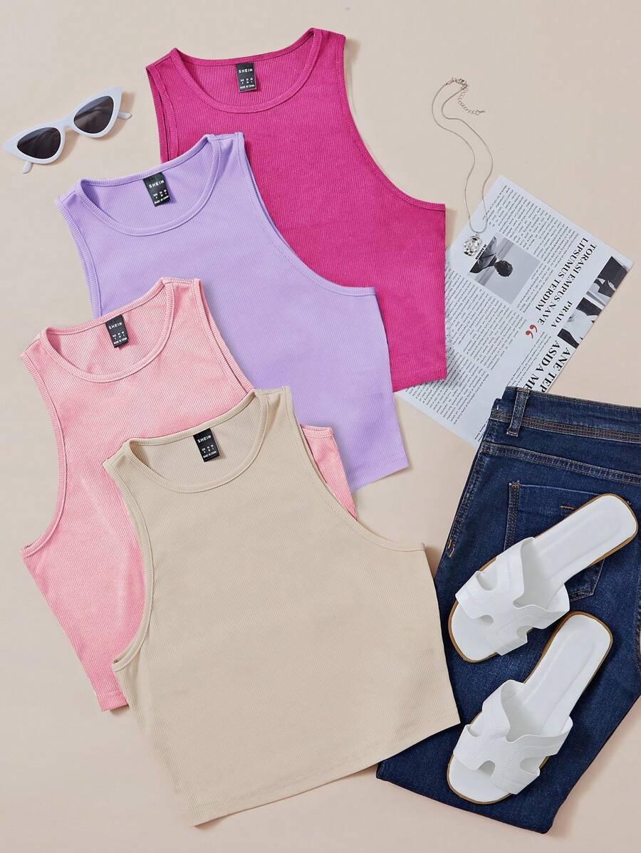 SHEIN PRĄŻKOWANY RÓŻOWY TOP BASIC PK01__S