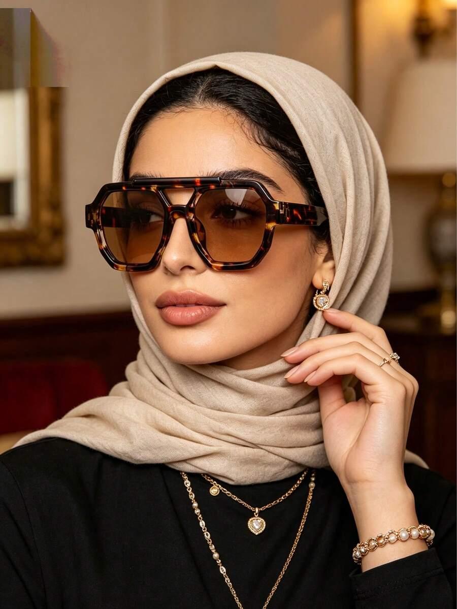 SHEIN BRĄZOWE OKULARY PRZECIWSŁONECZNE ANIMAL PRINT S07