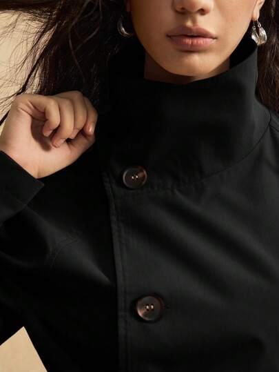 SHEIN CZARNY PŁASZCZ GUZIKI S06__L