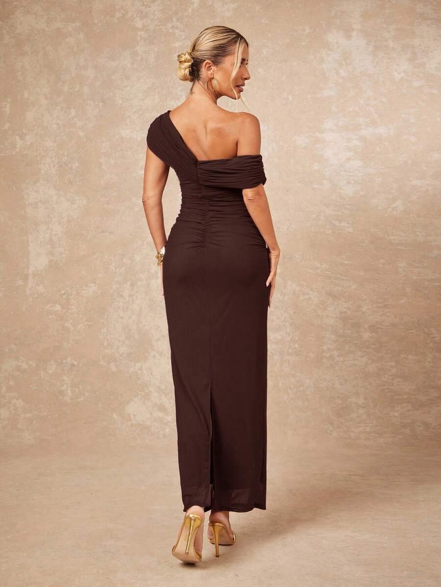 SHEIN BRĄZOWA MAXI SUKIENKA S06__S