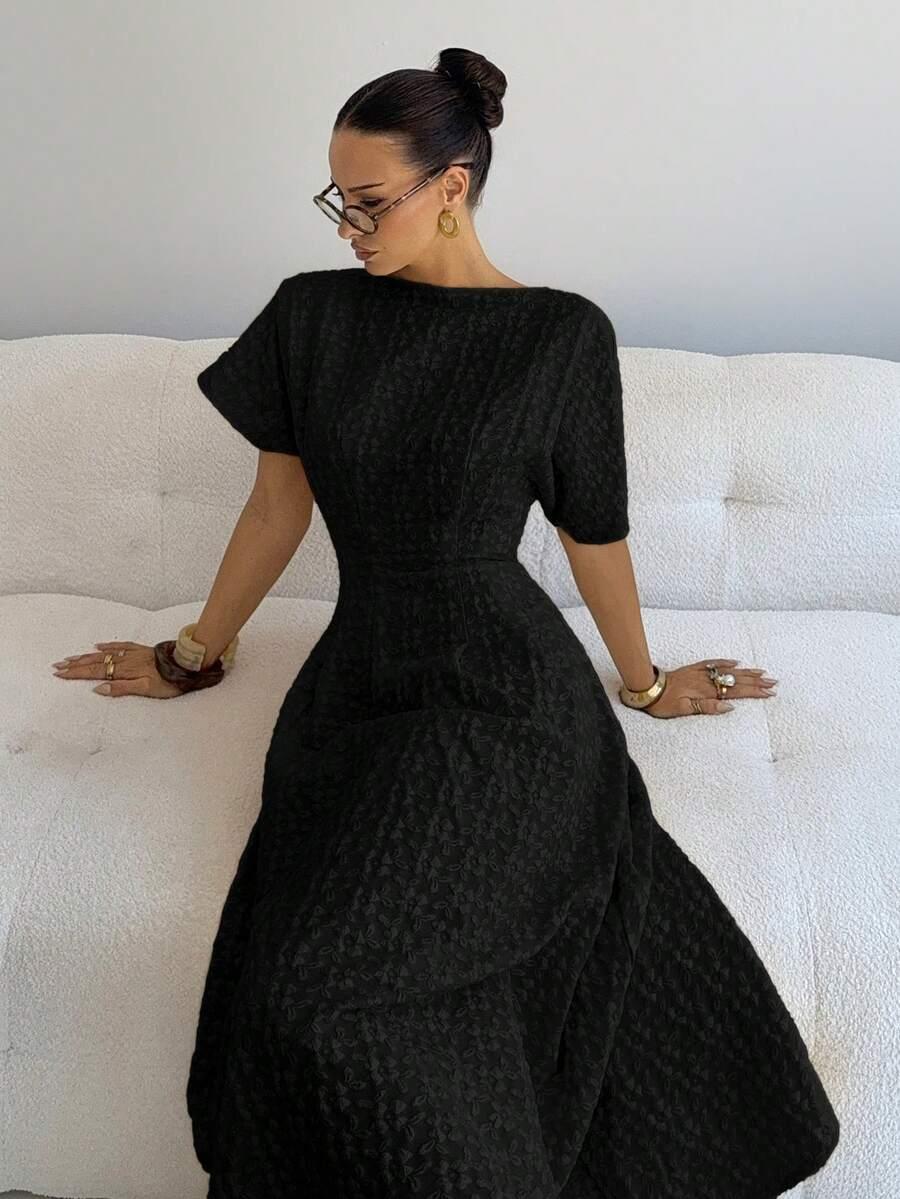 SHEIN CZARNA MIDI SUKIENKA S06__S
