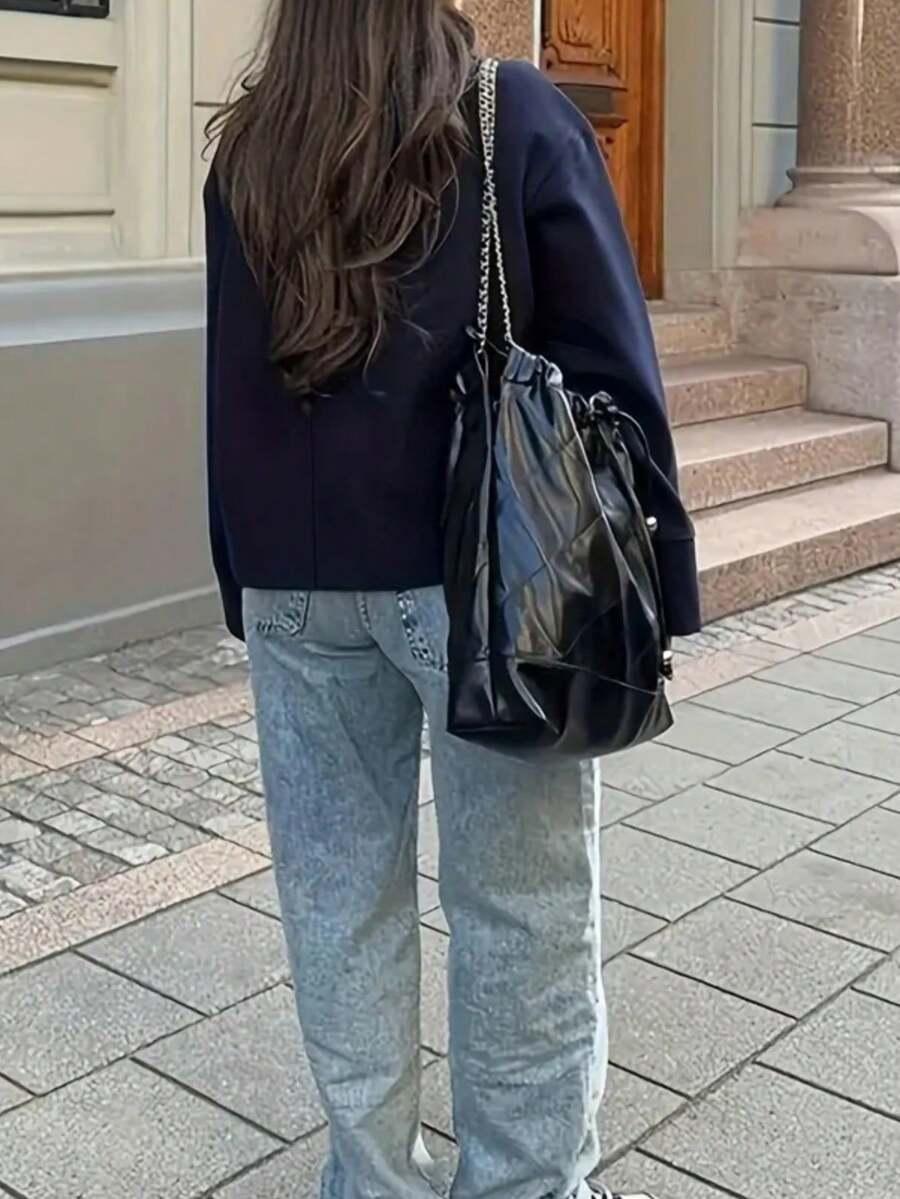 SHEIN GRANATOWY KRÓTKI PŁASZCZ W01__S
