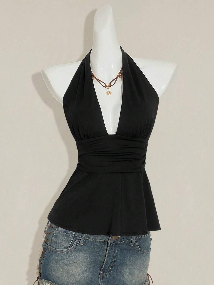 SHEIN CZARNA BLUZKA BEZ RĘKAWÓW S06__M