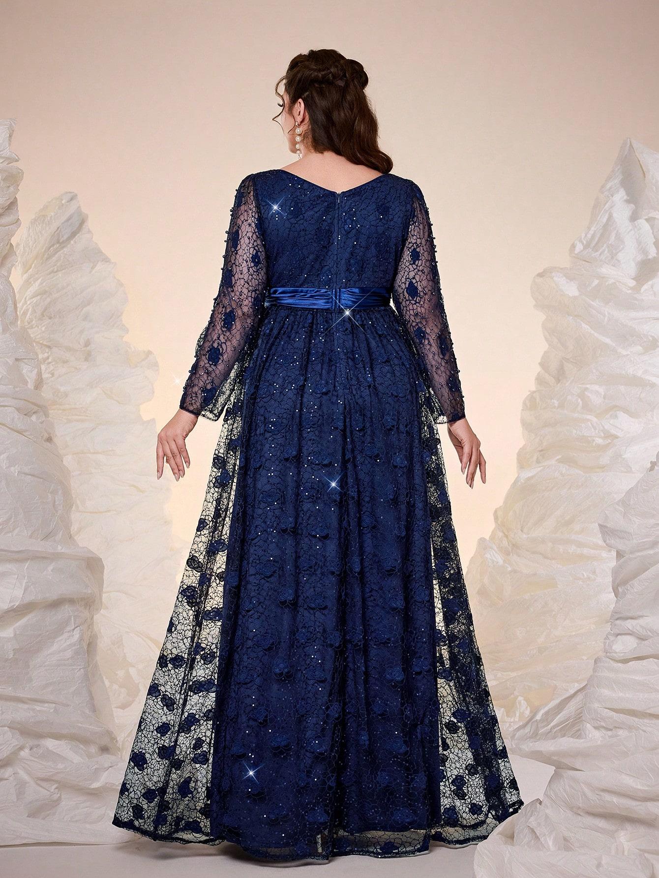 SHEIN GRANATOWA MAXI SUKIENKA ZDOBIENIE S06__XXL