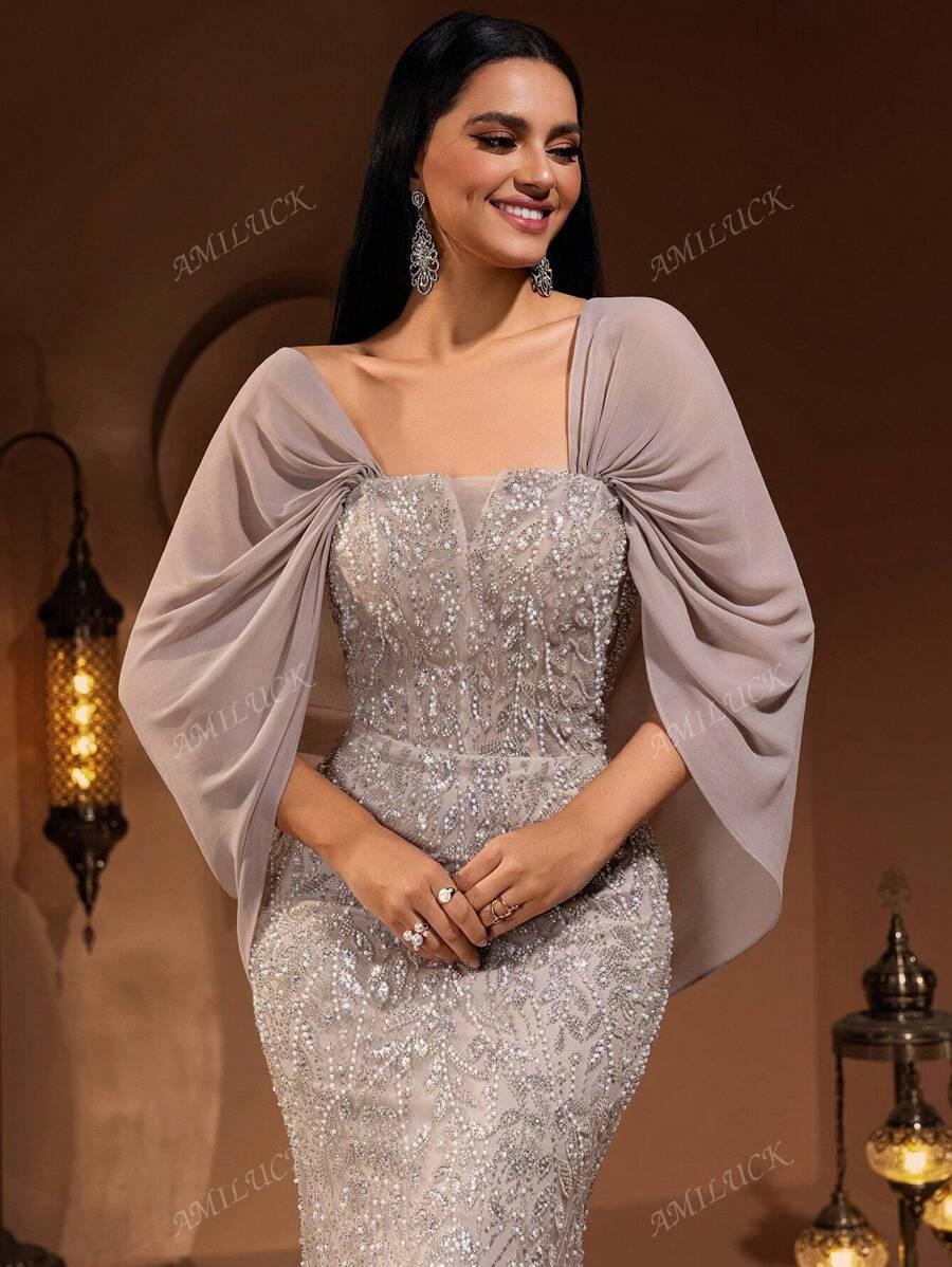 SHEIN BEŻOWA MAXI SUKIENKA S06__L