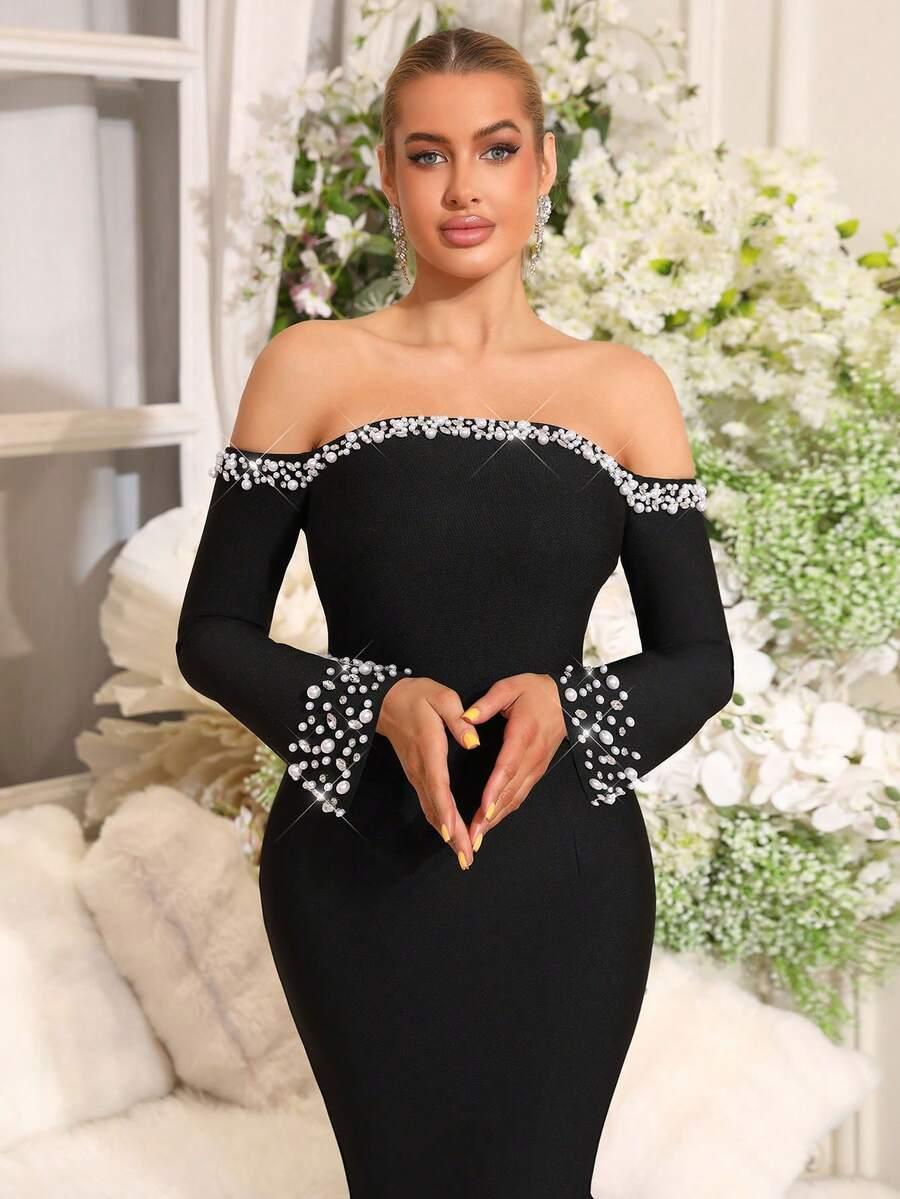 SHEIN CZARNA SUKIENKA DŁUGI RĘKAW S06__S