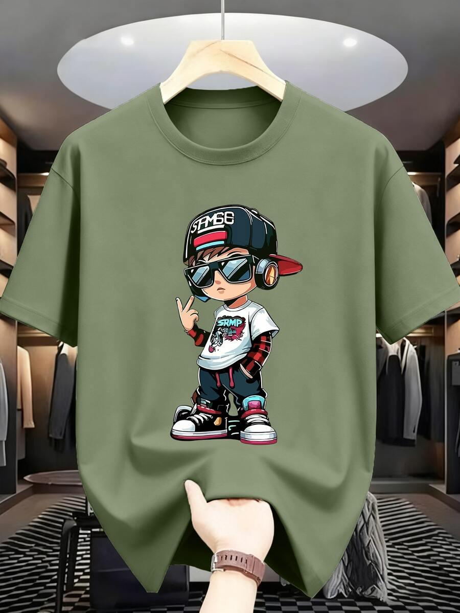 SHEIN ZIELONY T-SHIRT PRINT S06__128-134