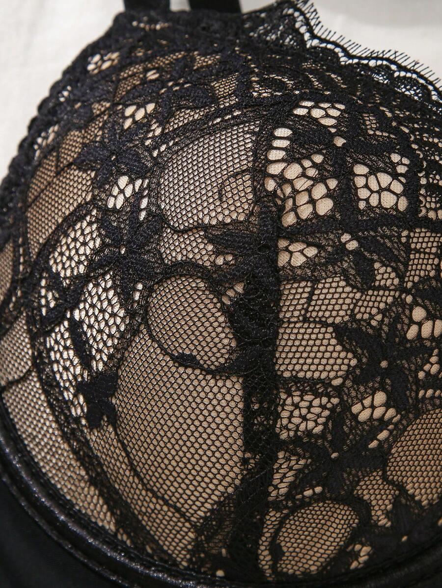 SHEIN CZARNY BIUSTONOSZ KORONKA S06__85C