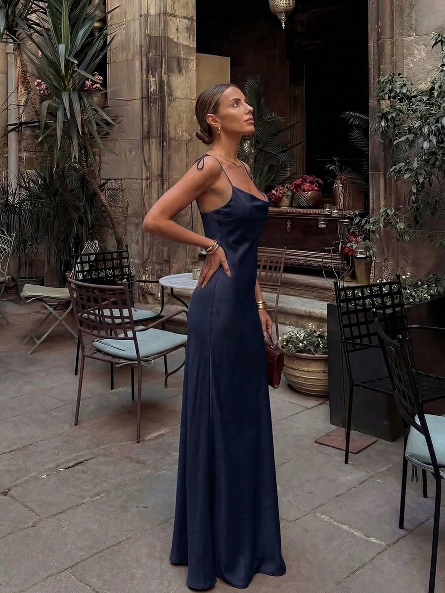 SHEIN GRANATOWA MAXI SUKIENKA ODKRYTE PLECY S06__XS