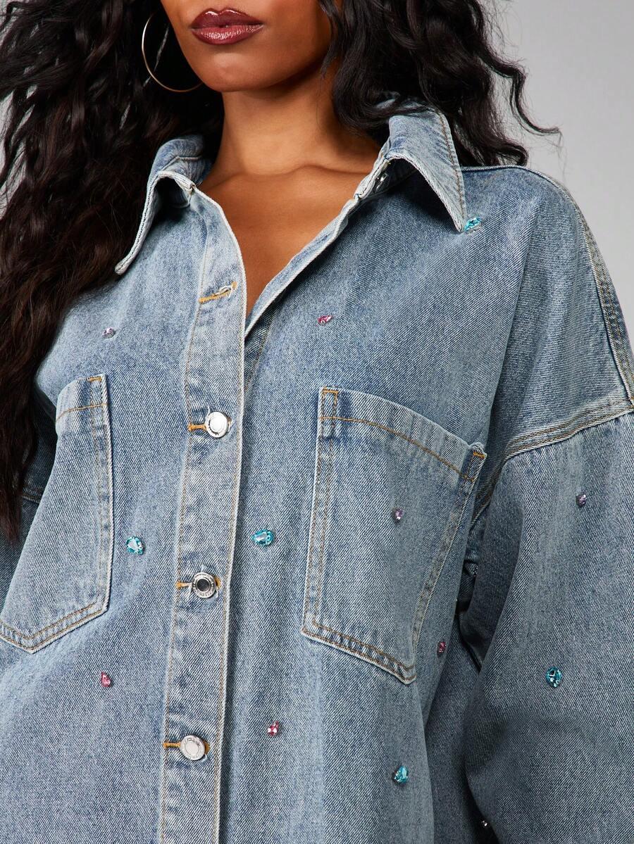 MISSGUIDED KOSZULA JEANS GUZIKI ZDOBIENIE S06__M